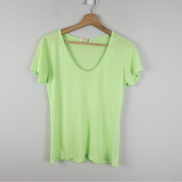 Sundry Womens Pop Lime Green Scoop Neck Tee Size Small 0 Neon Modal Casual - Picture 3 of 9
